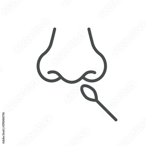 Nasal Swab Test Icon, Diagnostic Sampling Outline Symbol for Infection Screening and PCR Analysis. Isolated Swab Test Line Icon on White Background 