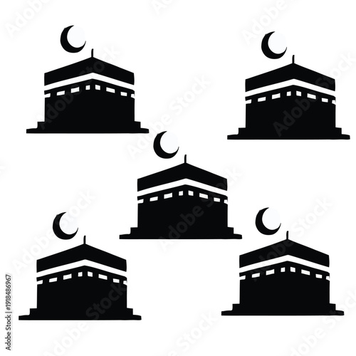 set of silhouettes Sacred Kaaba Symbol Silhouette Islamic Pilgrimage Mecca Vector