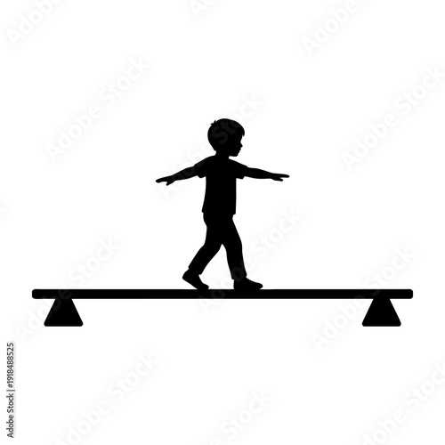 silhouette of a child playing on a balance beam