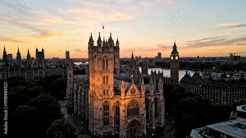 Aerial View of Santiago de Compostela Cathedral at Sunset, Pilgrimage Destination and Baroque Architecture Concept
