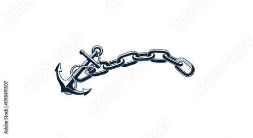 A black anchor with a chain on a white background symbolizing stability and security