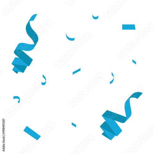 Blue confetti streamers and particles celebrating a festive occasion