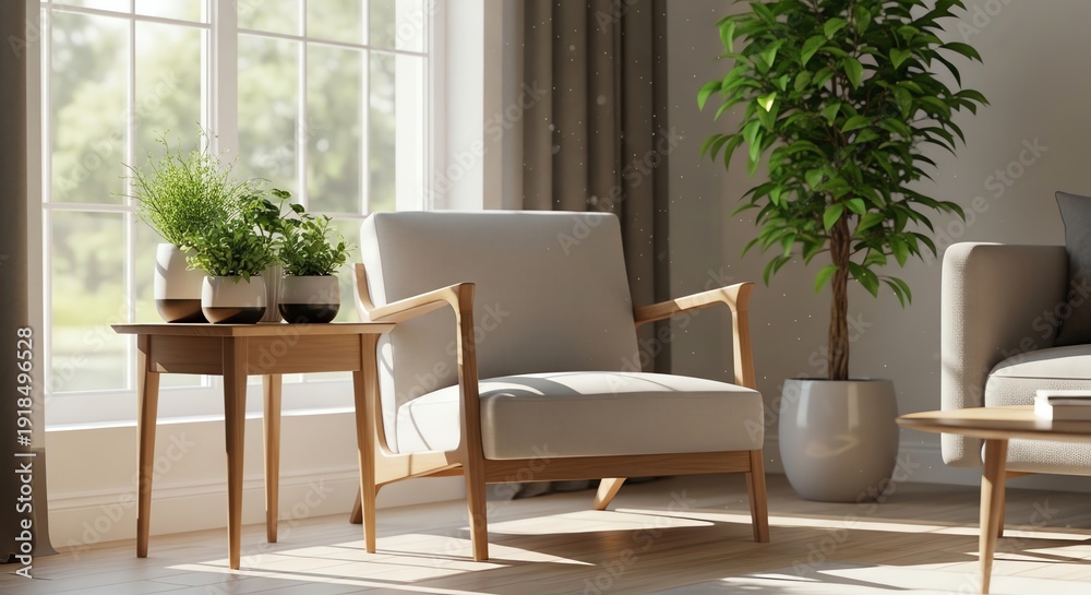 Fototapeta premium Living room interior with chair and plants