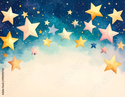 Wallpaper Mural Watercolor celestial scene, pastel stars on swirling night sky with a dreamy, glowing aura Torontodigital.ca