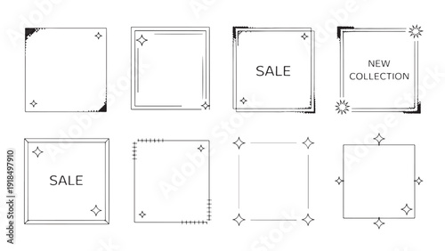 Minimalist decorative frame sale promotion marketing icon set variations
