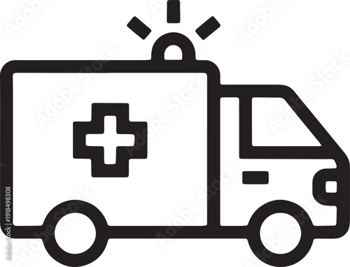 Art & Illustration, Ambulance Medical Van Line Icon Vector