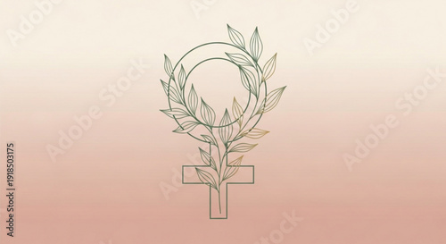 Female symbol with laurel wreath on gradient background representing empowerment and equality
