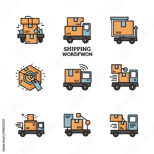 Delivery Truck Illustrations with Shipping Boxes.