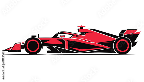 Fast red sports car illustration with flames and sleek wheels designed for high-speed formula racing on the road