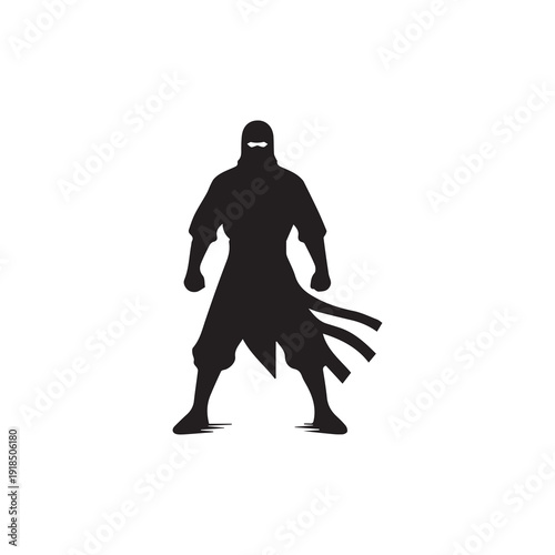 Powerful ninja fighter silhouette with flowing cloth intense stance