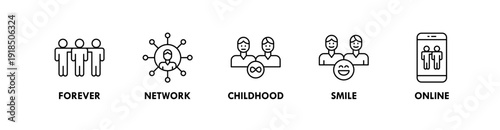 Friendship banner web icon illustration concept with icon of forever, network, chillhood, smile, online