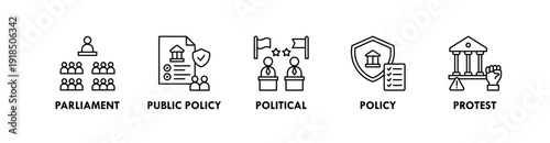 Politics banner web icon illustration concept with icon of parliament, public policy, political, policy, protest