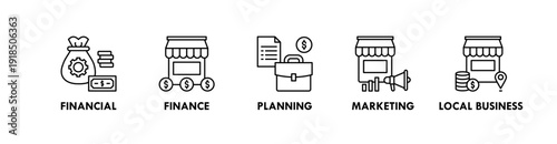 SME banner web icon illustration concept with icon of financial, finance, planning, marketing, local business