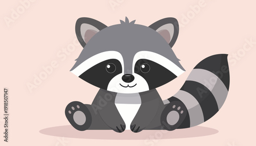 Cute Raccoon Sitting Cartoon Style Illustration