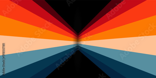 Retro 70s Rainbow Stripe Background with Vintage Color Palette and Perspective Fold