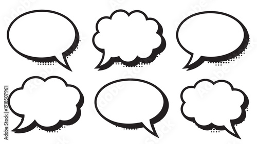 Minimalist speech and thought bubble comic icon set variations