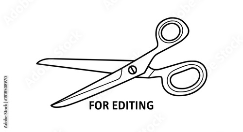 Simple black and white outline drawing of open sewing craft scissors icon design for cutting or tailoring projects needing precision instrument graphic.