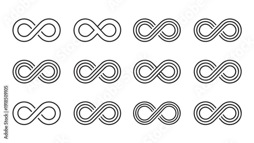 Minimalist infinity symbol variations icon set grid