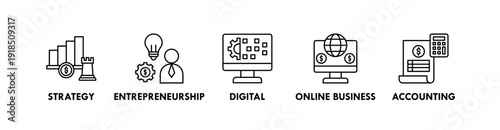 SME banner web icon illustration concept with icon of strategy, interpreneuship, digital, online business, accounting