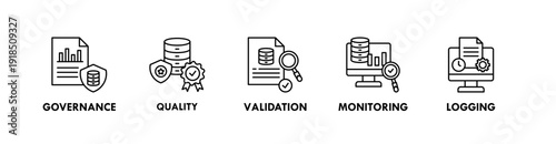 Data Engineering banner web icon illustration concept with icon of governance, quality, validation, monitoring, logging