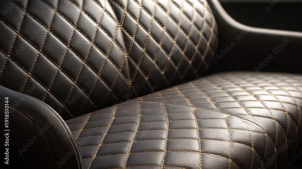 Obraz premium Macro Shot of Diamond Quilted Brown Leather on Lounge Sofa in a Dark Space