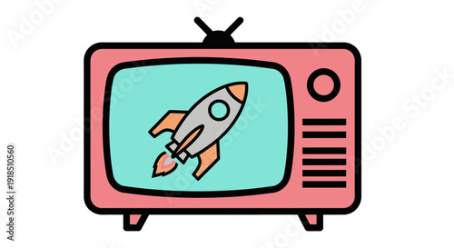 Retro TV displays Rocket Ship