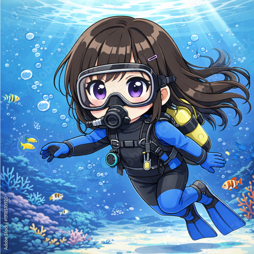 Young Woman Scuba Diving Illustration Underwater