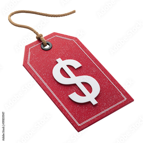 Wallpaper Mural A red glittery price tag with a white dollar sign on a brown string background isolated on transparent background Torontodigital.ca