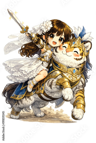 Epic Female Warrior Riding a Fierce Tiger Illustration