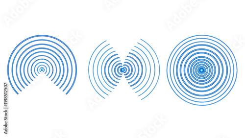 Abstract blue concentric rings and overlapping arcs design with geometric symmetry.