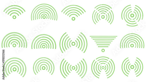 Series of green circular radar-like patterns forming a repeating abstract design.