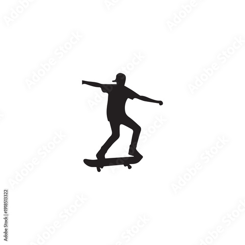 Skateboarder silhouette performing trick, action sport, dynamic movement, young person, urban culture, isolated vector
