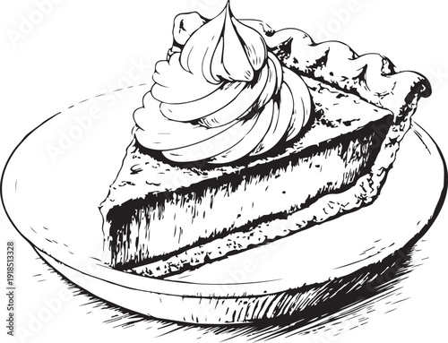 Butterscotch pie Hand-drawn Sketch Drawing Vector Illustration, Line Linear Symbol Black and White Engraving, Isolated