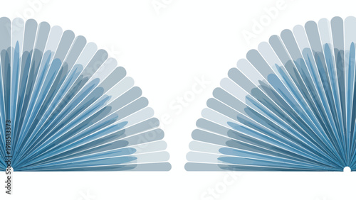 Two blue fan shapes with radial pleats forming an abstract symmetrical design.