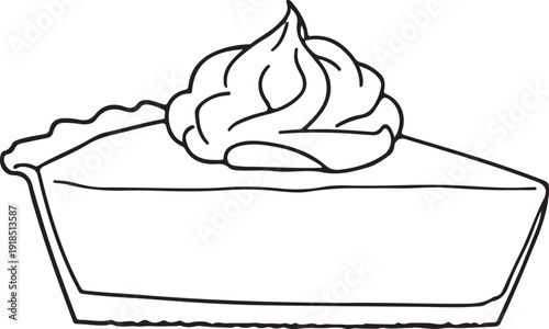 Coconut cream pie slice Hand-drawn Sketch Drawing Vector Illustration, Line Linear Symbol Black and White Engraving, Isolated