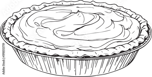 Custard pie Hand-drawn Sketch Drawing Vector Illustration, Line Linear Symbol Black and White Engraving, Isolated