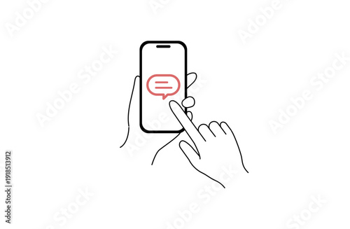 コメントボタンを押そうとするスマホ操作のフラットイラスト