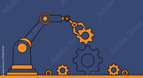 Robotic Arm Assembling Gears in Factory