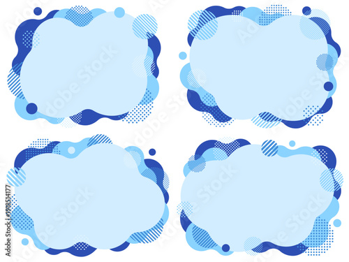 水色と青の繋がった円とドットとストライプ柄の円の飾りフレームセット