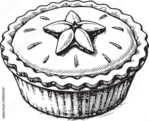 Mince pie Hand-drawn Sketch Drawing Vector Illustration, Line Linear Symbol Black and White Engraving, Isolated