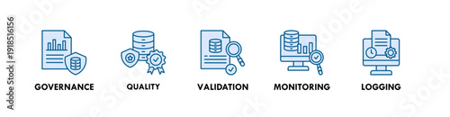 Data Engineering banner web icon illustration concept with icon of governance, quality, validation, monitoring, logging
