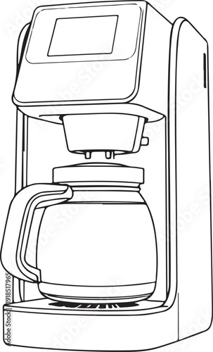 Smart coffee maker Hand-drawn Sketch Drawing Vector Illustration, Line Linear Symbol Black and White Engraving, Isolated