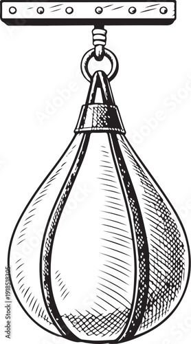 Speed bag for boxing Hand-drawn Sketch Drawing Vector Illustration, Line Linear Symbol Black and White Engraving, Isolated