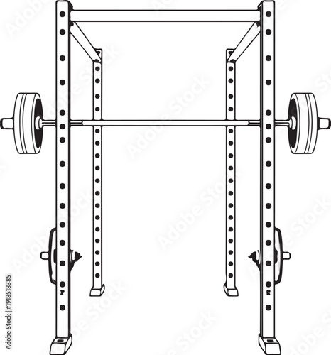 Squat rack gym Hand-drawn Sketch Drawing Vector Illustration, Line Linear Symbol Black and White Engraving, Isolated