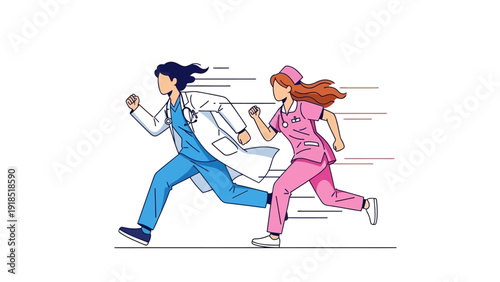 Emergency Response: Doctor and Nurse Running Fast. Urgent Healthcare Professionals in a Hurry to Provide Medical Aid.