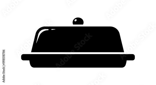 Black silhouette of a covered dish, possibly for food or cake, on a white background