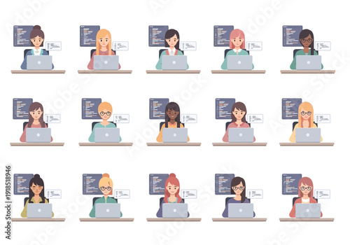 Diverse Women Software Engineers and Developers Coding on Laptops, Illustrating Modern Professionalism in Technology.