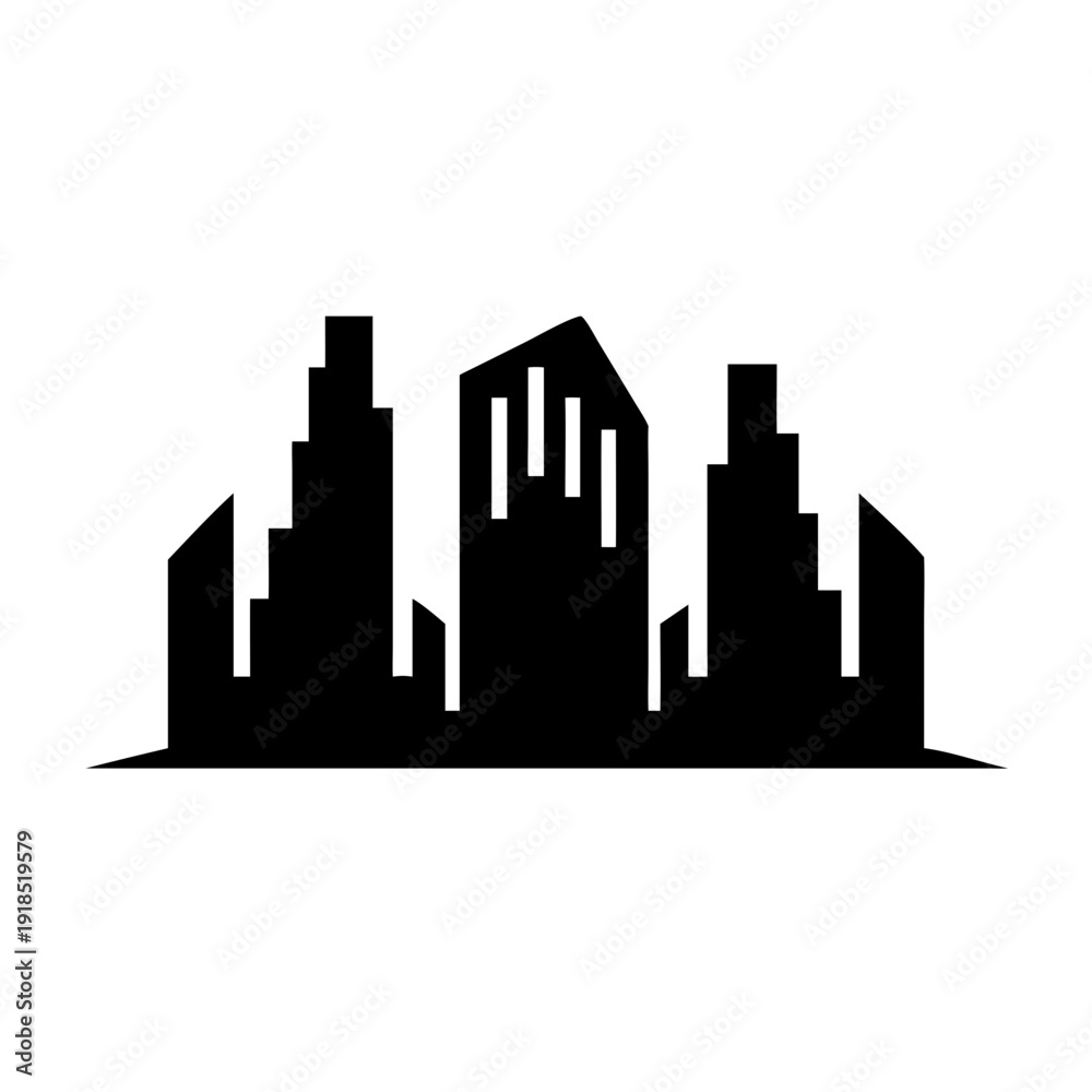 Fototapeta premium Simple black city skyline silhouette illustration.