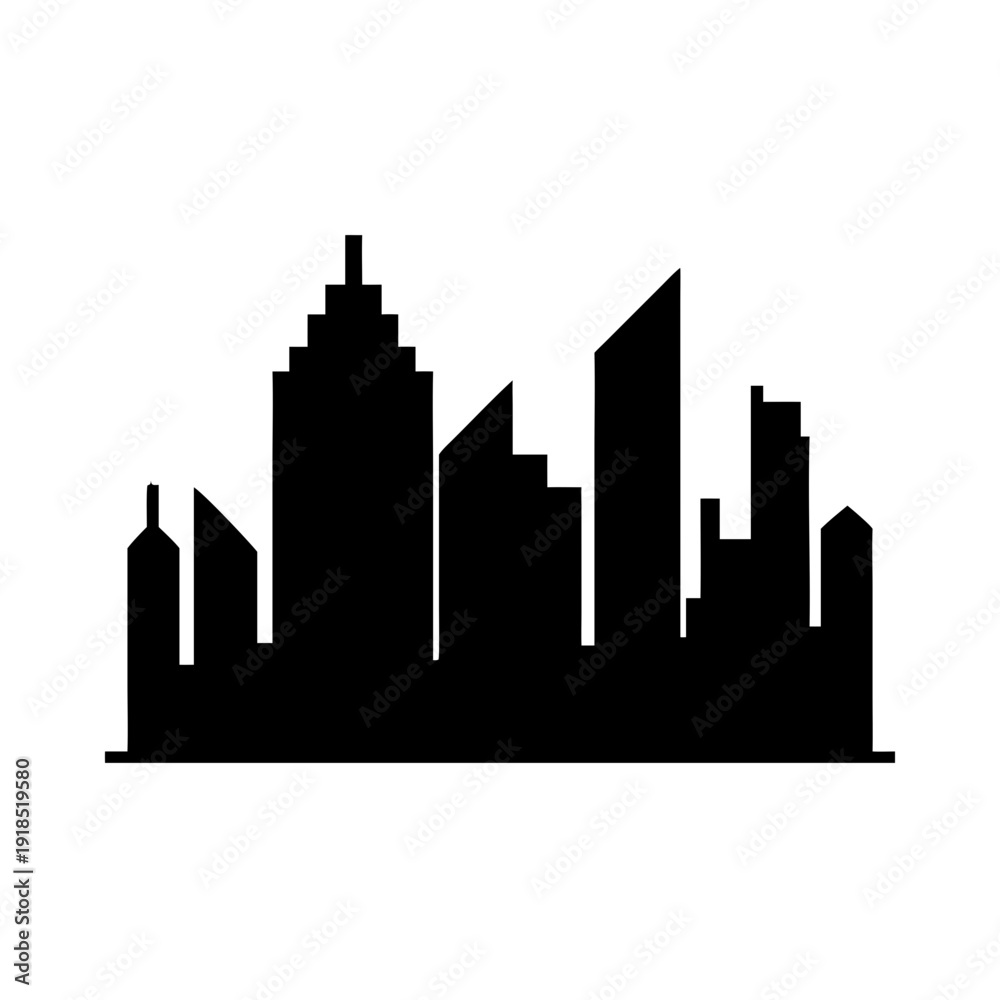 Fototapeta premium City skyline silhouette with modern skyscrapers and urban landscape.