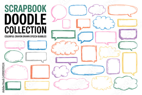 Colorful doodle collection kit with various shapes and patterns for creative drawing isolated on transparent background